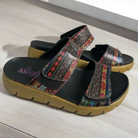Alegria Two Band‎ Slide Sandals Womens 7,5(37) Low Platform Boho  Southwestern - Picture 1 of 10